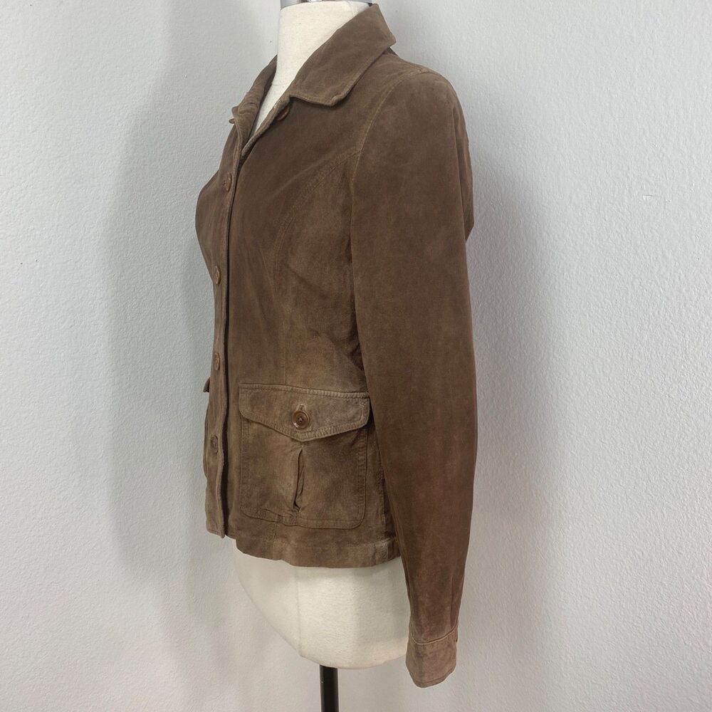 Vintage Eddie Bauer Seattle Suede Brown Jacket SM Washable Button Front Pocket - Picture 9 of 16